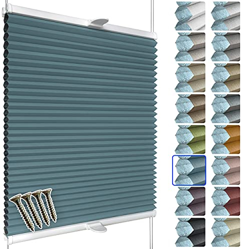SchattenFreude Waben-Plissee nach Maß für Fenster & Tür | 100% verdunkelnd/Blackout | Zum Anschrauben in der Glasleiste | Pastellblau (Weiße Rückseite), Breite: 70-90cm x Höhe: 100-150cm