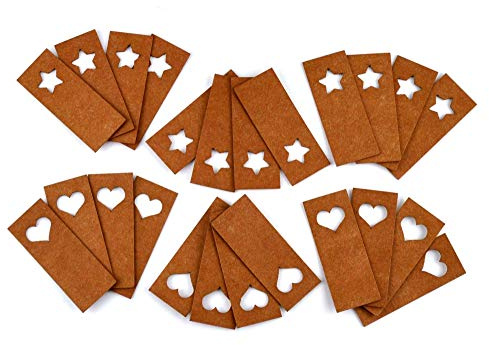SnapPap Label – 24er Set Herzen & Sterne – Veganes Leder Etiketten zum Aufnähen & Aufkleben für Kleidung & Taschen (Sand, 5 x 2 cm)