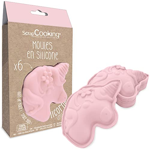 ScrapCooking - 6 Moldes de Silicona Unicornio - Kit Pastelería para Pasteles de Unicornio - Moldes Individuales Flexibles - Aptos para Horno y Lavavajillas - Regalo de Cocina Niños - Rosa - 2910