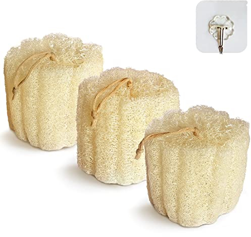 Eponge de douche naturelle Loofah, éponge de bain exfoliante Loofa, 5.5 « éponges de spa Lufa douces et faciles à moussage (3 packs)