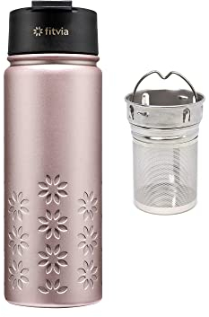 fitvia Thermoflasche Metallic rosé 500ml Edelstahl, integriertes Teesieb, Wärme- und Kältefunktion, Wasserkaraffe