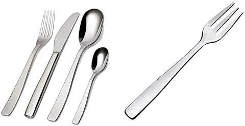 Alessi Knifeforkspoon Ajm22S24M Servizio Completo Di Posate Di Design, 24 Pezzi In Acciaio Inox & Ajm22/16 Knifeforkspoon Forchetta Da Dolce, In Acciaio Inossidabile 18/10 Lucido, Set Da 6
