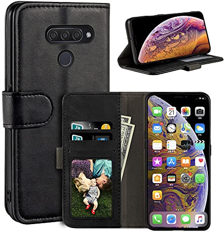 MILEGAO Schutzhülle für LG Q60, magnetisch, PU-Leder, Brieftaschen-Stil, Business-Handyhülle, modische Klapphülle mit Kartenfach und Ständer, für LG K50 6,2 Zoll, Schwarz