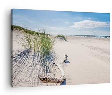 Bilder auf Leinwand Mrzezyno Strand Meer Leinwandbild mit Rahmen 70x50cm Wandbilder Dekoration Wohnzimmer Schlafzimmer Küche Deko Klein Wanddeko Bild Wand Kunstdruck Art Wall Decor Canvas AA70x50-4281