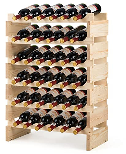 TANGZON 6-Tier Wooden Wine Rack, 36/72 Bottles Stackable Wine Holder, Free Standing Wine Bottle Display Storage Organizer for Home, Kitchen and Bar (36 Bottle, 63 x 28 x 85cm)