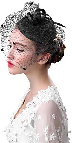 HKSCKJ Damen Retro Fascinator Mesh Hut Blumen Haarreif mit Haarklammer Bunker Hut mit Schleife Schleier Hochzeit Gesichtsschleier Mdchen Stirnband Elegant Kopfschmuck Party Karneval