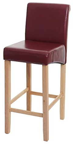 Mendler Barhocker HWC-C33, Barstuhl Tresenhocker, Holz MVG-Zertifiziert - rot-braun, helle Beine, Kunstleder