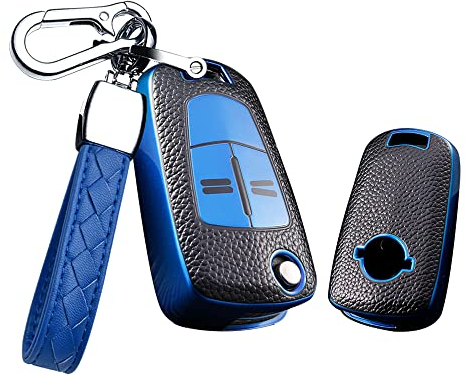 HIBEYO Klappschlüssel Autoschlüssel Hülle passt für OPEL TPU Schlüsselhülle Schutzhülle für OPEL Corsa Astra Insignia Zafira Antara Mokka Tigra Adam Schlüsseletui Fernschlüssel Flip zubehör-Blau