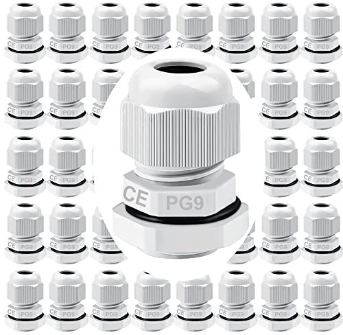 GUUZI 42pz PG9 Pressacavo, IP68 Plastica Impermeabile Regolabile 4-8mm Pressacavi Giunti con Guarnizioni (Bianco)