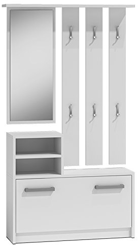 Oggi Armario de Entrada con Espejo 85x160x24 cm Perchas Zapatero Armario de Tablero Laminado de 16 mm Diseño Moderno Minimalista Moderno Blanco
