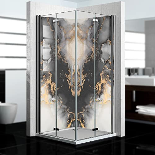dedeco Pannello posteriore doccia angolare impermeabile, motivo marmo V13, 2x 100 x 200 cm, per il bagno per la sostituzione delle piastrelle, rivestimento da parete e pannello doccia in alluminio