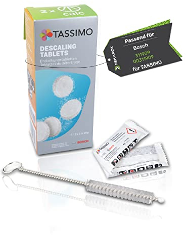 Entkalkungstabletten für 2 Entkalkungsvorgänge für Bosch 311909 00311909 TCZ6004 mit DEKAROX Reinigungsbürste für TASSIMO Kaffeemaschinen