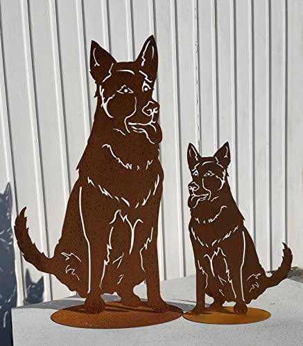 Gartenfigur Hund Schäferhund sitzend groß 80x46cm auf Platte Wetterfest Edelrost Gartendeko Rost Metall Rostfigur Hundefigur Tier von Steinfigurenwelt