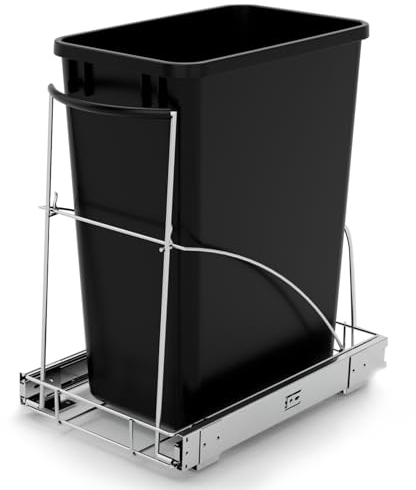 Tanamu Pull Out Trash Can Under Cabinet -Waste Bin Not Included,Under Sink Trash Can Slide Out Organizer,Cabinet Trash Can Pull Out Kit with Silicone Handle,Chrome(Upgrade)