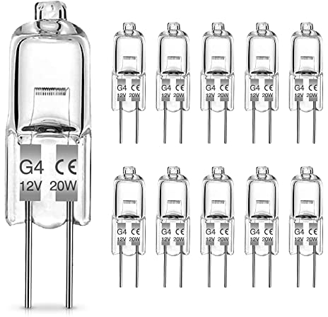 Bonnov Ampoules Halogènes Basse Tension G4, 20W, Lampe de Base à Broche Halogène 12V, Blanc Chaud 2700K, Gradable, 300LM, Lampe à Capsule Transparente, Paquet de 10