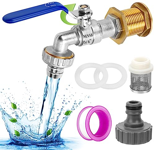 Robinet Cuve 1000l 3/4, Robinet Recuperateur Eau de Pluie Antigel, Adaptateur de Réservoir d'Eau avec Adaptateur, Raccord Robinet en Laiton Antirouille Pour Jardin Cuisine Salle de Bain Réservoir