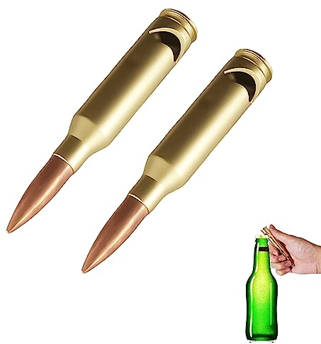 2 Stück Flaschenöffner, Tragbare Bieröffner aus Metall, Patrone Kaliber 50 Bottle Opener, Kreativer Korkenzieher, Top Männergeschenk