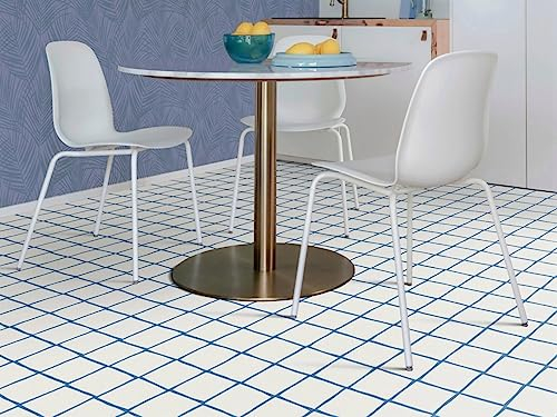 PVC Bodenbelag Vinylboden in blau weissem Fliesen Look, Zuschnitt (2m breit, 1m lang)
