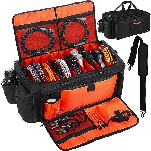 Timoxi Large DJ Bag with 9 Hard Removable Dividers,DJ cable bag with heavy oxford cloth & Padded Shoulder Strap,for Professional DJ Gear, Musical Instrument and Accessories