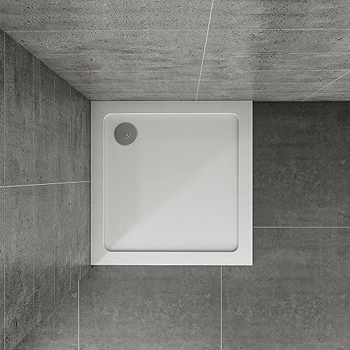 Huibathroom Square 1000x1000mm Slimline Shower Tray Stone Resin with Drain Cover Waste Trap for Bathroom Shower Enclosure Wetroom