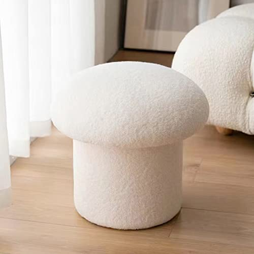 SUYUDD Runder Hocker, Pilzhocker aus Lammwollstoff, Massivholzhocker, weicher und bequemer Fußstützenhocker für Wohnzimmer, Schlafzimmer, Arbeitszimmer, Küche, Balkon