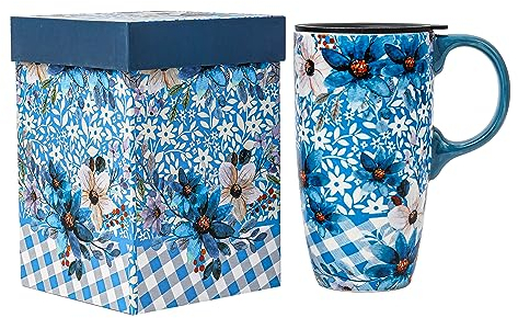 DUSVALLY Coffee Mug Coffee Ceramic Mugs Latte Tea Cup with Lid and Gift Box 17oz.Big Mug,Blue