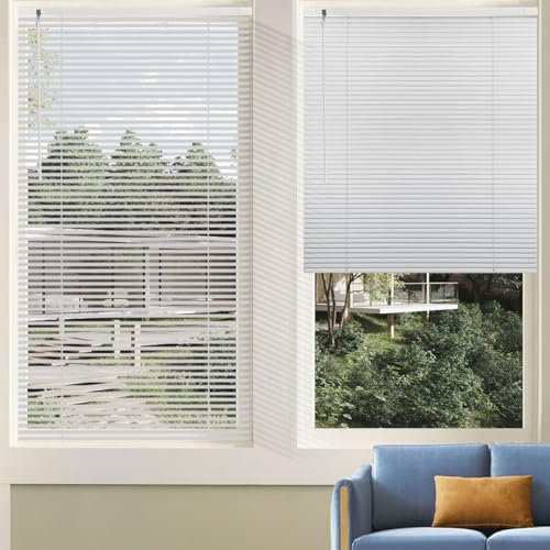 Cordless Venetian Horizontal Blinds No Drill No Tools Blinds for Window Treatment Custom 1 Slat Aluminum Shutter Blinds Window Shade for Privacy Light Control, Easy to Install, 18 1/2W x 52L, White