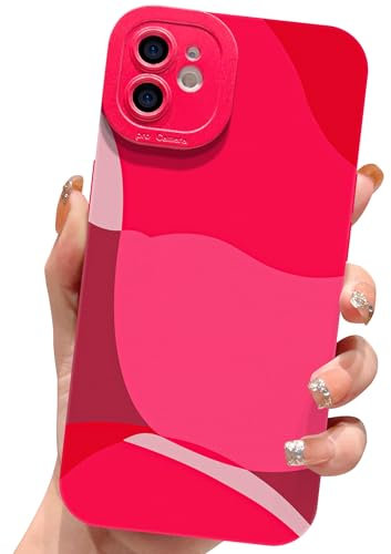 ECZOIL Compatible with iPhone 12 Case 6.1 Inch,cute painted art lens protective slim soft phone case for iPhone 12 for women girl-Wine Red