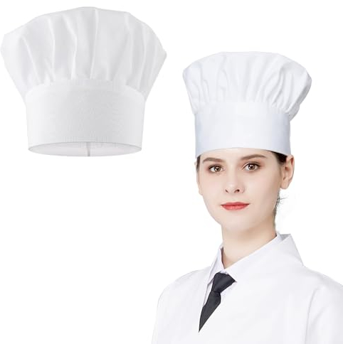 Kochen Kochmütze, Erwachsene Unisex Kochmütze Verstellbar Kochhut, Chef Kochmützen Baumwolle Kochhüte Professionel für Restaurant Kochen BBQ Backen Weiß