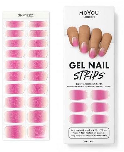 MOYOU LONDON Semi Cured Gel Nail Strips - 20 Pcs. Nail Wraps for Salon-Quality Manicure - Works with Any UV Lamp - Easy to Apply, Trim, & Remove Gel Stickers