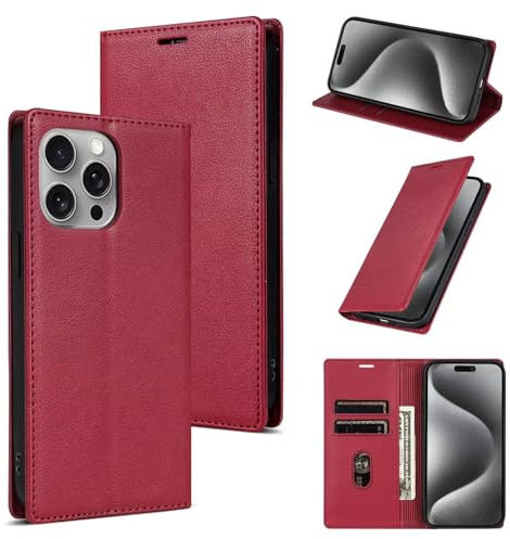 Beajew Handyhülle für Moto E20/E30/E40, PU Leder Handyhülle [Stand Feature] [Kartenfachr] [Magnetic Closure Snap] [Premium PU Leder] Klappbar Flip Case,stoßfest-Rot