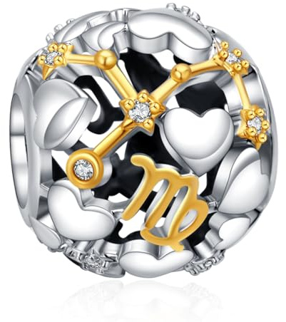 Rimgoris 925 Sterling Silver Charm for women bracelets necklace Two Tone Zodiac Sign Openwork Bead Charms Women Girl Holiday Gifts Virgo