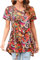 Enmain Camiseta Mujer Manga Corta Top Túnica Larga Cuello de Pico Blusa Elegante y Cómoda Talla Grande Tops Estampadas T Shirt para Mujeres,Orange,XL