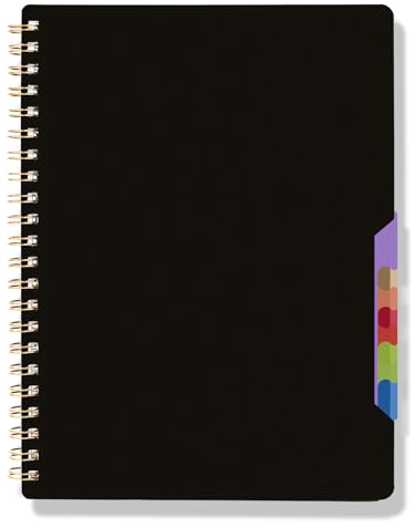 HAKACC Projekt Notizbuch, Spiralblock mit 5 Trennwände A4 Notizblock für Studenten Büro Schreiben Planer Schwarzes