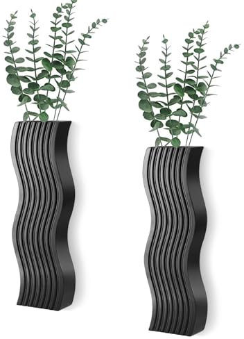 Uipame - Paquete de 2 macetas de pared de madera para plantas de interior, moderna maceta de pared para baño, sala de estar, decoración de pared de cocina, jarrón de pared de granja para decoración de