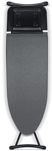 Duwee Bügelbrett mit Metallplatte, mittelgroßes Bügelbrett mit Bügeleisenablage, höhenverstellbar, schwere stabile Beine, Schwarz, 38 x 97 cm