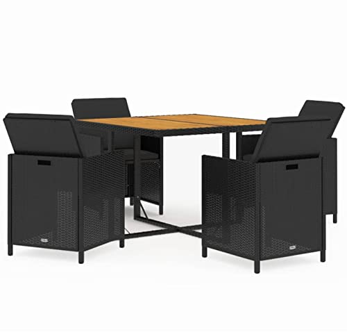Gecheer 5-TLG. Polyrattan Sitzgruppe 4 Personen Gartenmöbel Set 4 Stühle mit Tisch Balkon Möbel Terrassenmöbel Gartenlounge Set Gartengarnitur Sitzgarnitur Garten Essgruppe mit Auflagen Schwarz