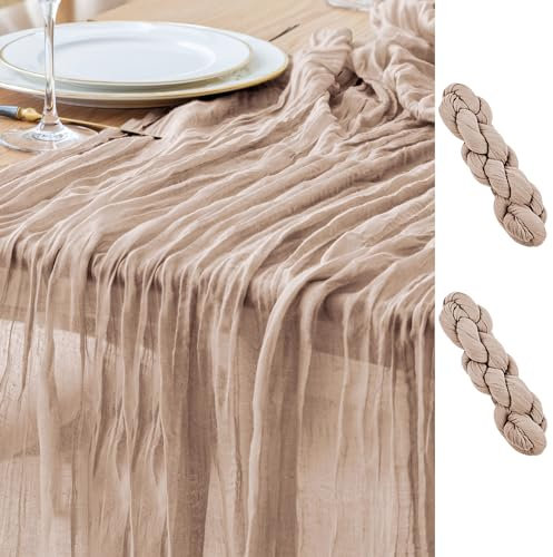 Asee'm Seihtuch-Tischläufer, 304,8 cm lang, rustikal, durchsichtig, rustikal, für Weihnachten, Hochzeit, Babyparty, Frühling, Ostern, 2 Stück