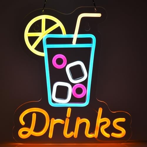 JOMOBUTY Drinks Neon Sign for Wall Decor Cool Drink Cup LED Light up Sign Cold Drinks Cocktail 3D Art Wall Lights for Home Bar Club Party Restaurant Cafes, USB Powered 12.6 x 11