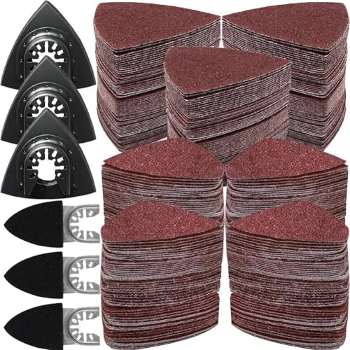 Kit de 246 patins de ponçage oscillants, 3 patins de ponçage triangulaires et 3 patins de ponçage pour doigts, 240 papiers de verre, pour le ponçage du bois/du plâtre et d'autres surfaces, compatible