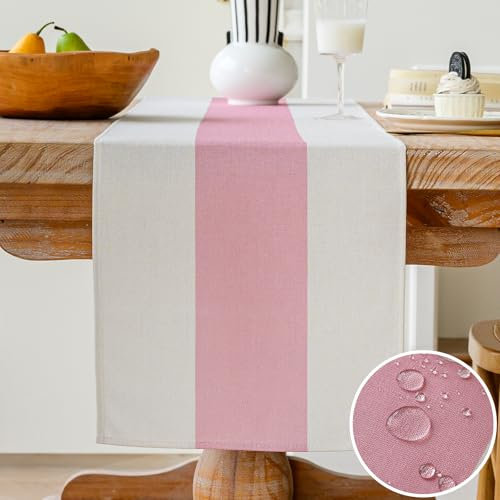 Vorysum Tischläufer Modern Dekoration Tischläufer Wasserabweisend Leinen，Tischläufer Abwaschbar，Tischdecke Outdoor Sommer Garten für Hochzeit Esszimmer Party Urlaub (Rosa, 40 x 140 cm)