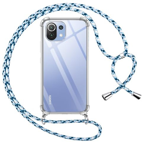 Pnakqil handyband für Xiaomi 11 Lite 5G NE/Mi 11 Lite 4G/5G Hülle mit Band, Transparent Silikon mit Kordel Necklace Schnur Anti-Fall Bumper Schutzhülle Case Kompatibel mit Xiaomi 11 Lite 6.55, Blau