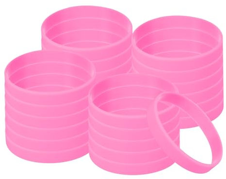 PATIKIL Silicone Bracelets, 24 Pack Colored Rubber Wristbands Blank Stretch Sports Bands for Adults Teen Sports Team Games, Pink
