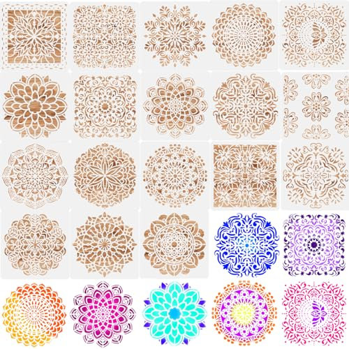 15 x15 cm Mandala Schablone Set, 18 Stück Mandala Malschablonen Wiederverwendbare Laserschnitt Schablonen, Schablonen Wandgestaltung, für DIY Handwerk Malen auf Holz, Stein, Stoffen Metall Möbeln