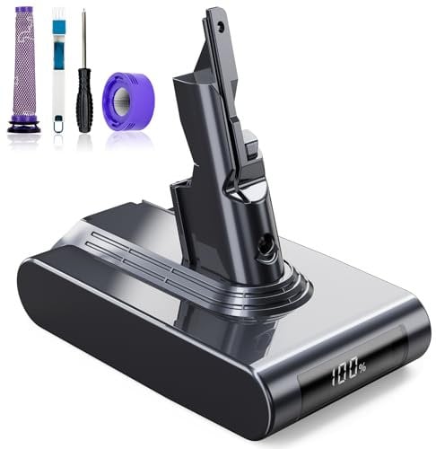 EVARY 6000mAh Batteria per Dyson V8 Absolute SV10,V8 Batteria di Ricambio per Dyson Animal Fluffy Absolute Aspirapolvere con 2PCS Pre Filtri