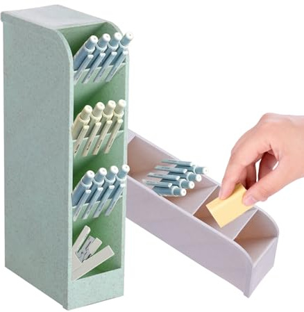 Tissting Stifthalter Aufbewahrungsbox, Stiftehalter Schreibtisch Stifte Organizer mit 4 Fächern multifunktional, Schreibtisch Stifteköcher, Stiftehalter für Schule, Zuhause, Büro, Kunstbedarf(Grün)
