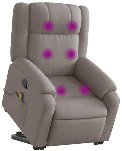 vidaXL Massagesessel, Sessel mit Aufstehhilfe, Relaxsessel mit Liegefunktion Vibrationsfunktion, Fernsehsessel Liegesessel Aufstehsessel, Taupe Stoff