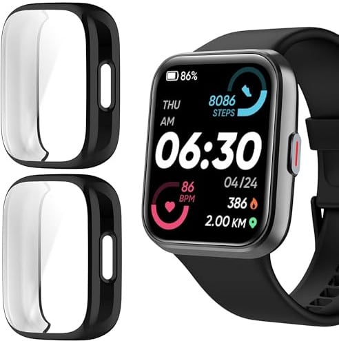 Kompatibel mit ID208 Plus Schutzhülle, TPU-Silikon, stoßfest, Rundumschutz, stoßfest, kompatibel mit ENOMIR/WMK/Quican ID208 Plus Smart Watch (2 Packs-schwarz)