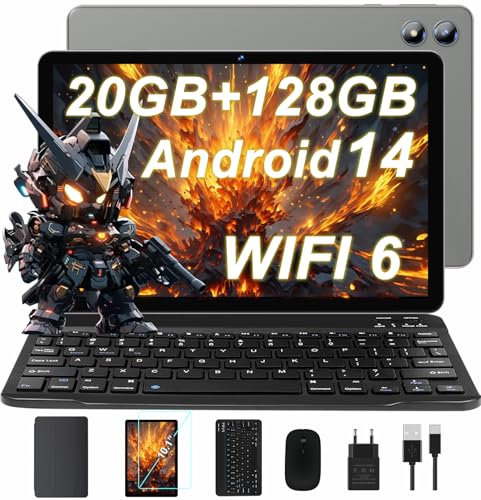 Tablette Tactile 10 Pouces JUEDUR, Android 14, 20GB RAM 128GB ROM (1TB TF), 6000mAh, Octa-Core, WiFi 6 5G+2.4G, Widevine L1, BT 5.0, 5MP+8MP, Gris étincelant