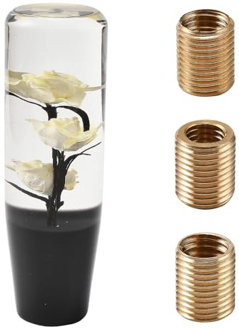 Blueshyhall Auto Schaltknauf Blumen mit Rose Muster, Kreativer Universal Schalthebel Griff Auto Schaltknüppel Shifter Knob aus Acryl Auto Tuning Schaltknauf Deko Lustig mit 8/10 mm Adaptern (Weiß)